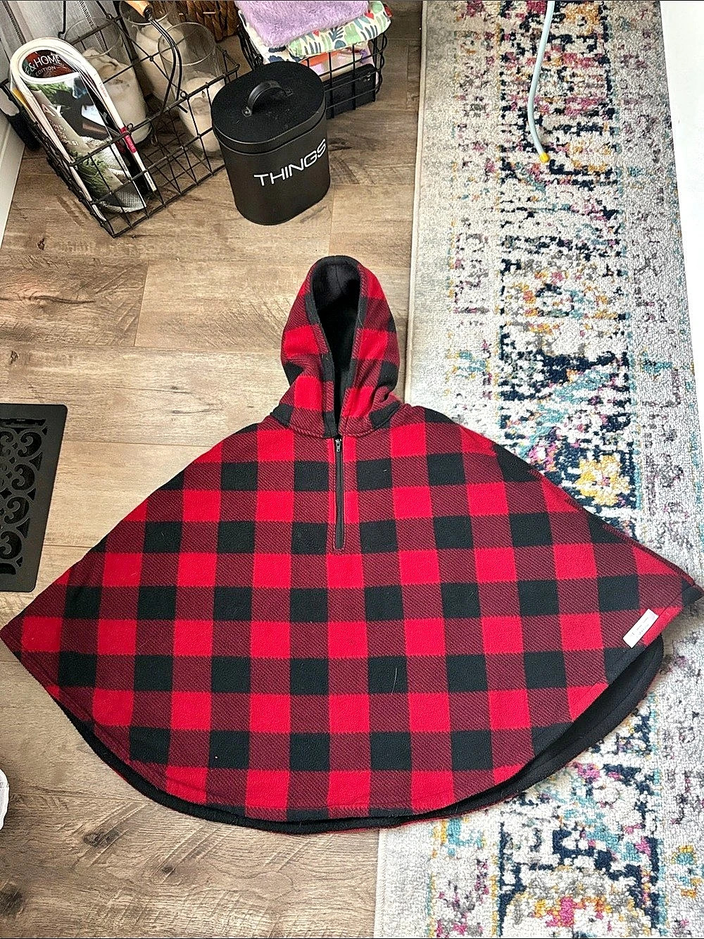 Toddler Red & Black Plaid Hooded Cape